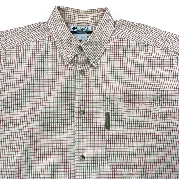 Columbia Shirt Mens Extra Large XL Orange Checked Short Sleeve Button Down - Picture 4 of 9